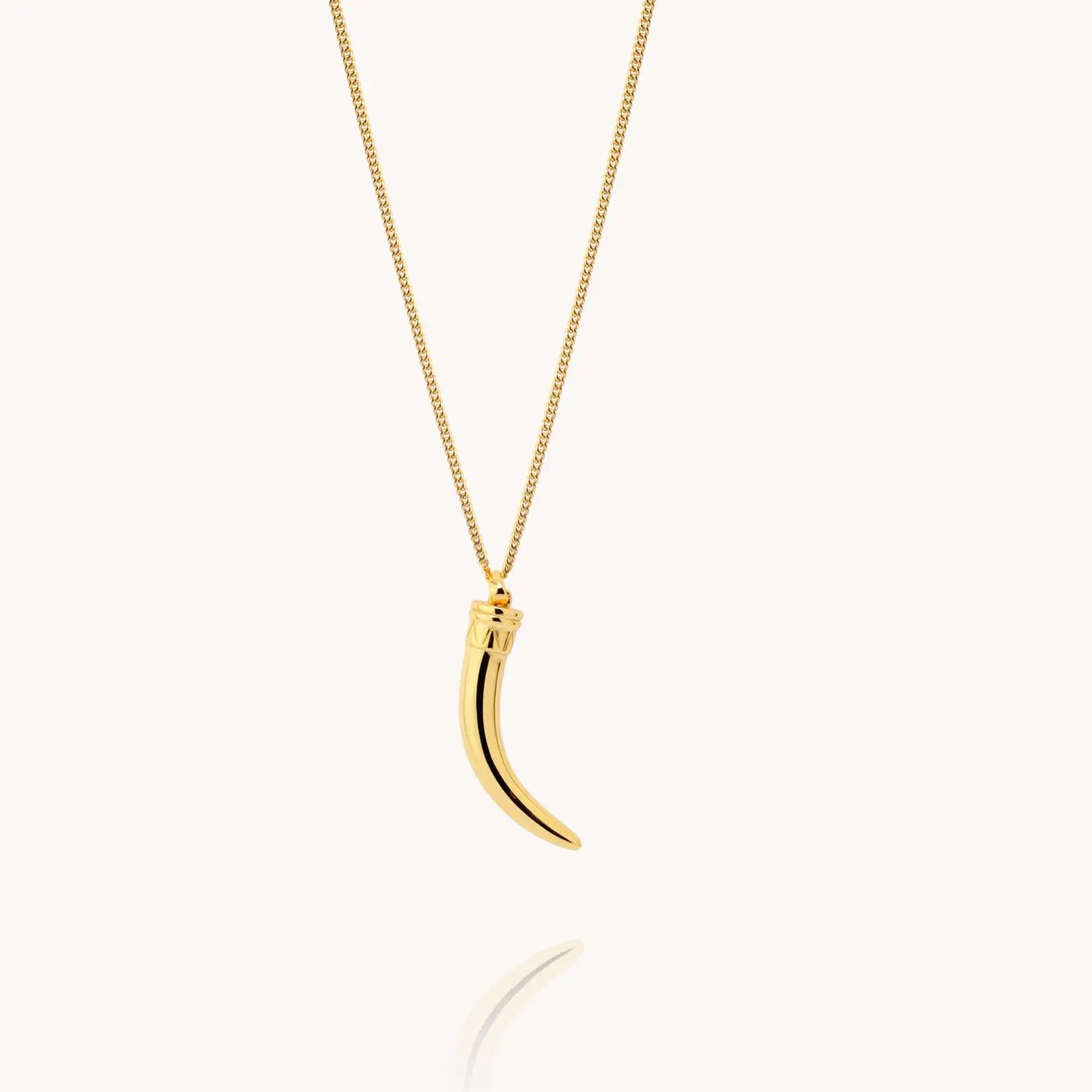 Men's 18k gold plated horn necklace displayed on a white background