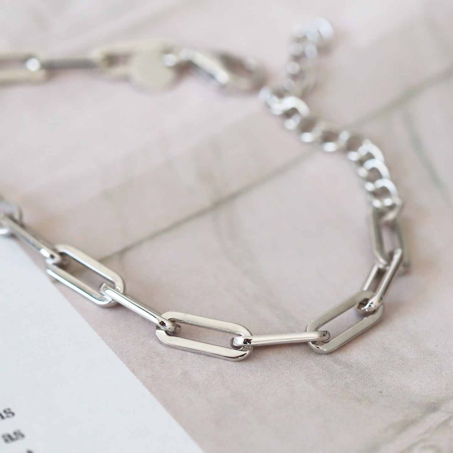 925 sterling silver link bracelet on a tabletop