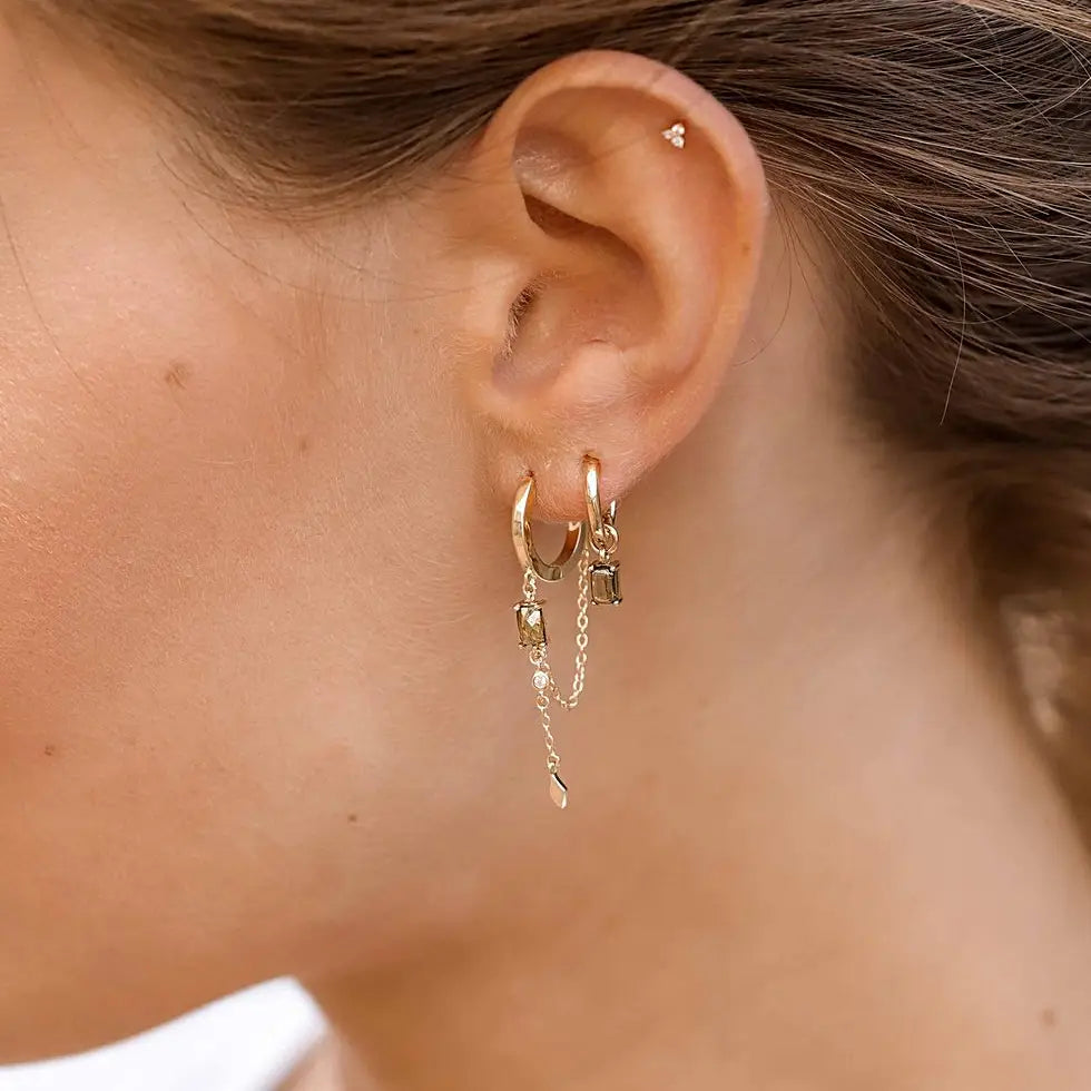 18k Gold-Plated Hoop Earrings With Green Zirconia
