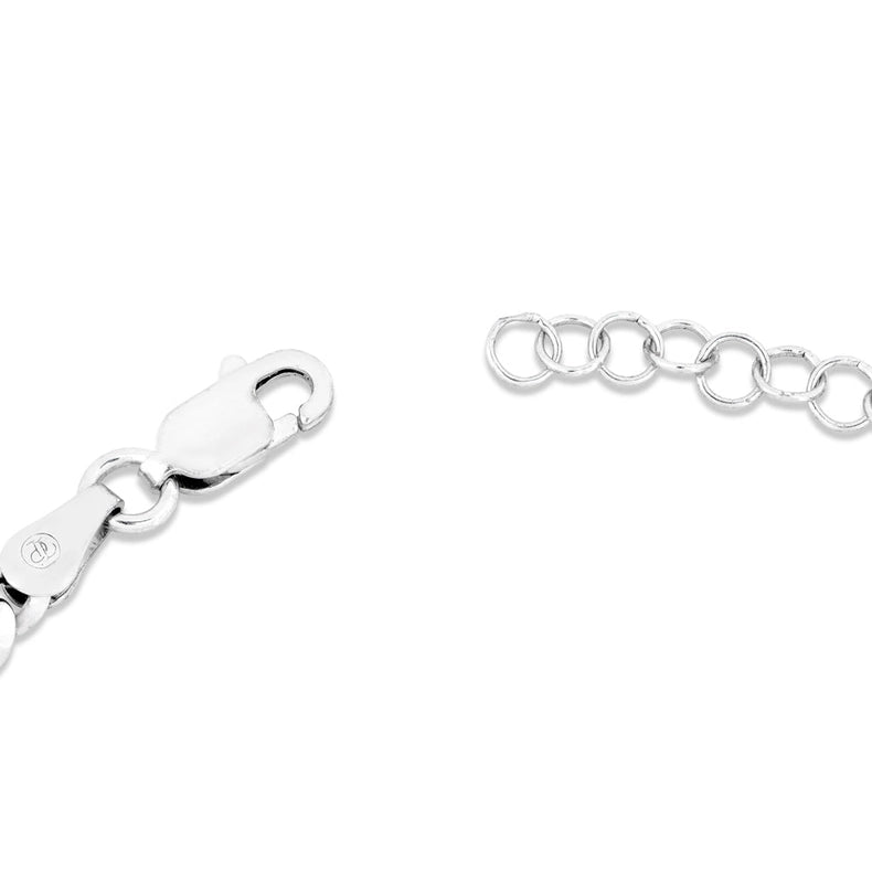 Silver bracelet with a clasp on a white background