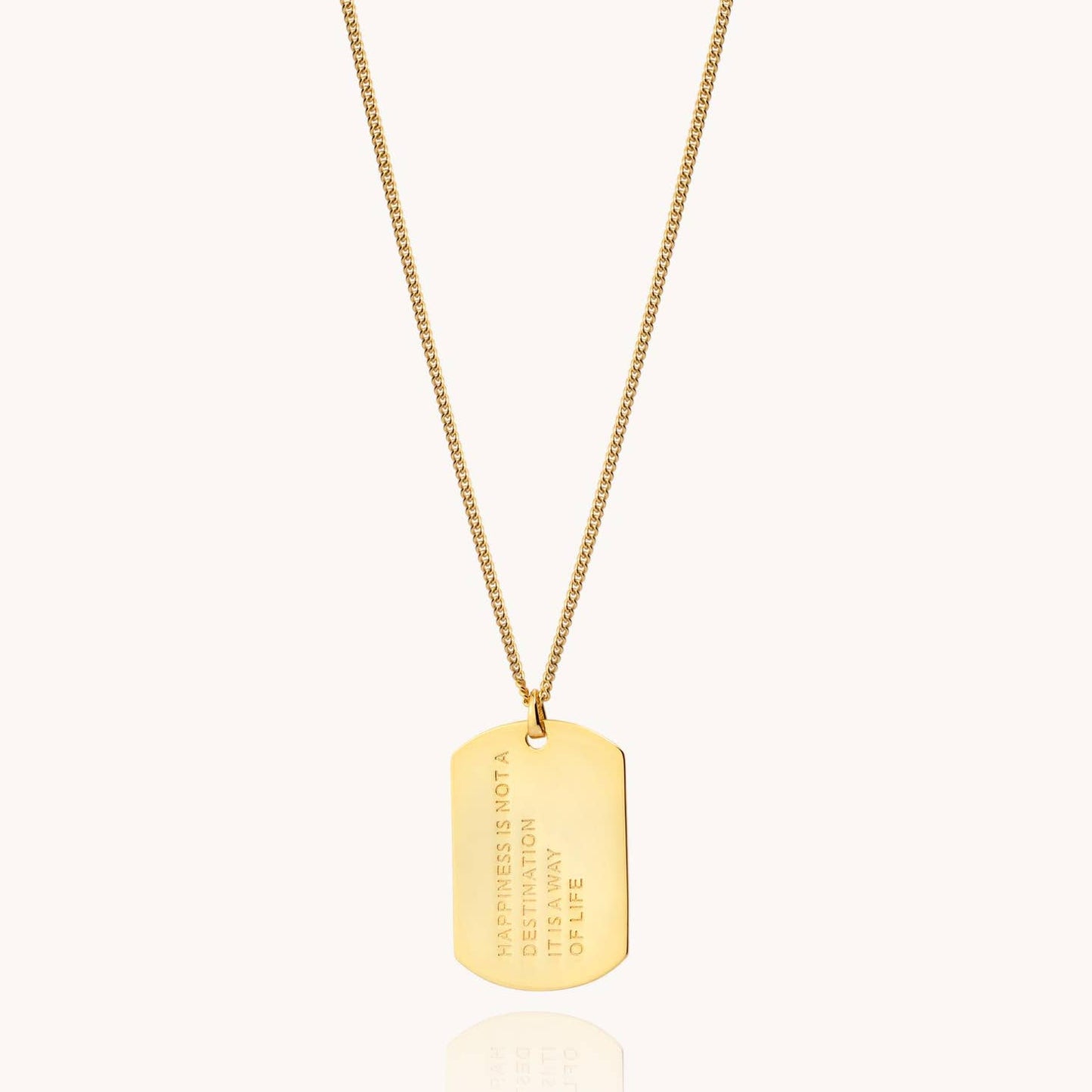 men's 18k gold plated military tag necklace on white background