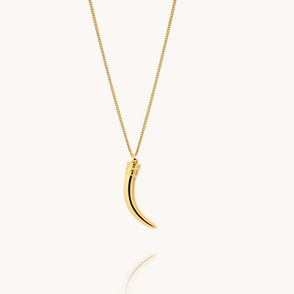 Men's 18k gold plated horn necklace displayed on a white background