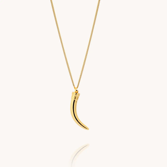 Men's 18k gold plated horn necklace displayed on a white background