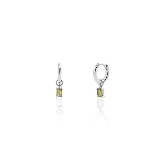 925 Sterling Silver Hoop Earrings With Green Zirconia