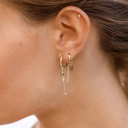 18k Gold-Plated Hoop Earrings With Green Zirconia