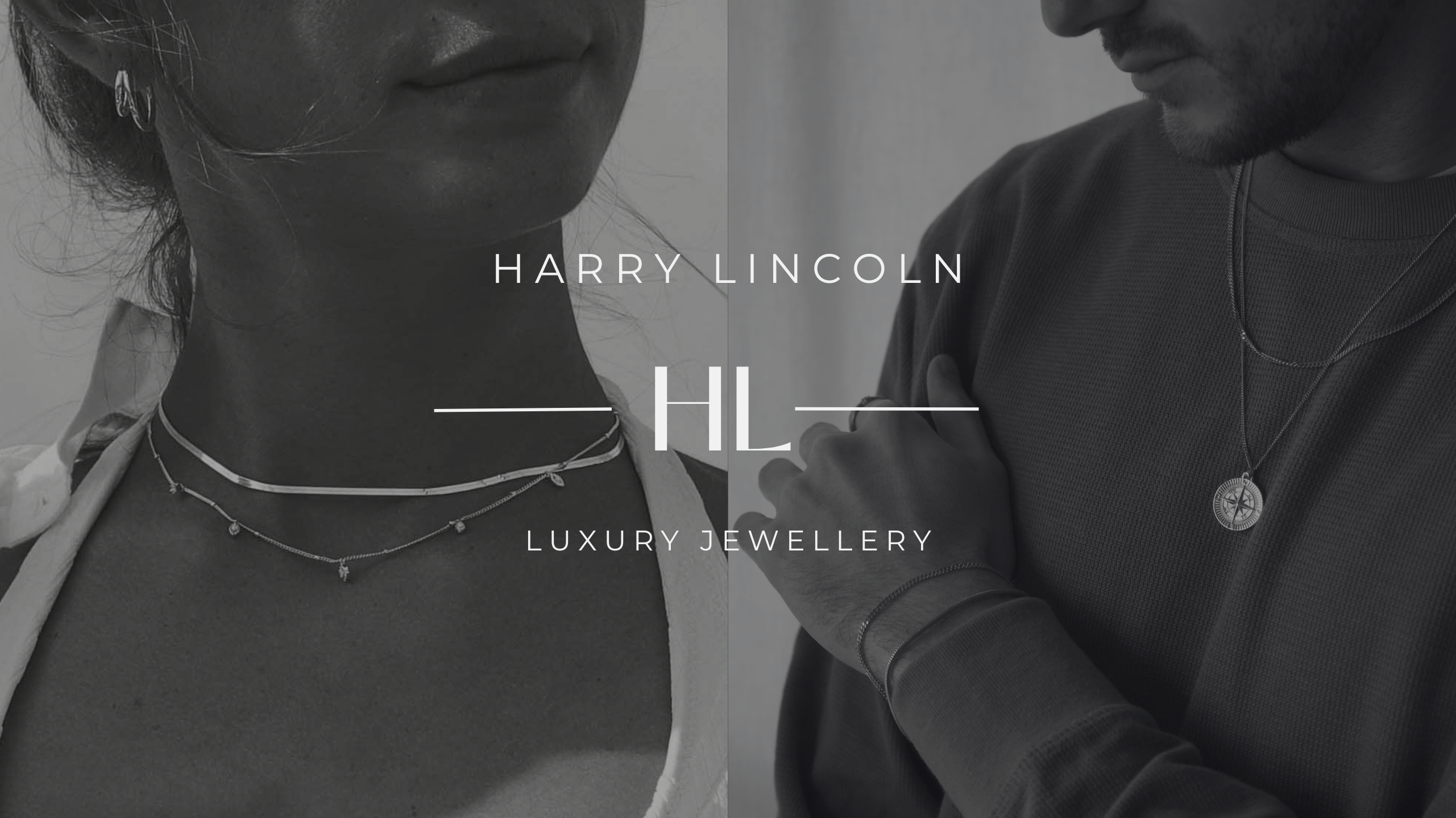 Male and female model wearing some of Harry Lincoln's luxury jewellery