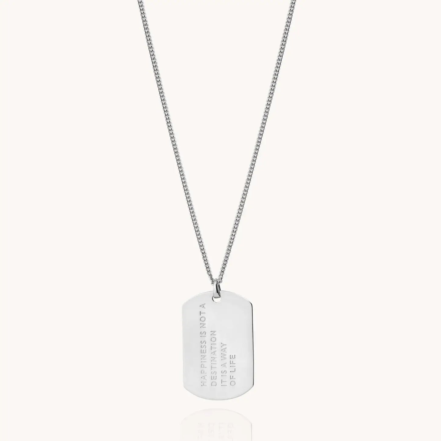 Men's 925 sterling silver military tag necklace on a white background