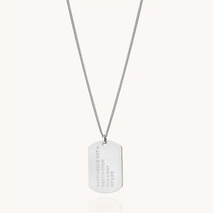 Men's 925 sterling silver military tag necklace on a white background
