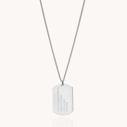 Men's 925 sterling silver military tag necklace on a white background