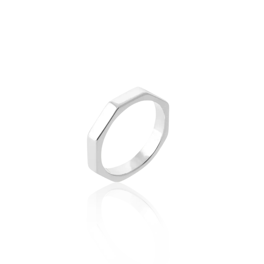 Men's 925 sterling silver bolt ring on white background