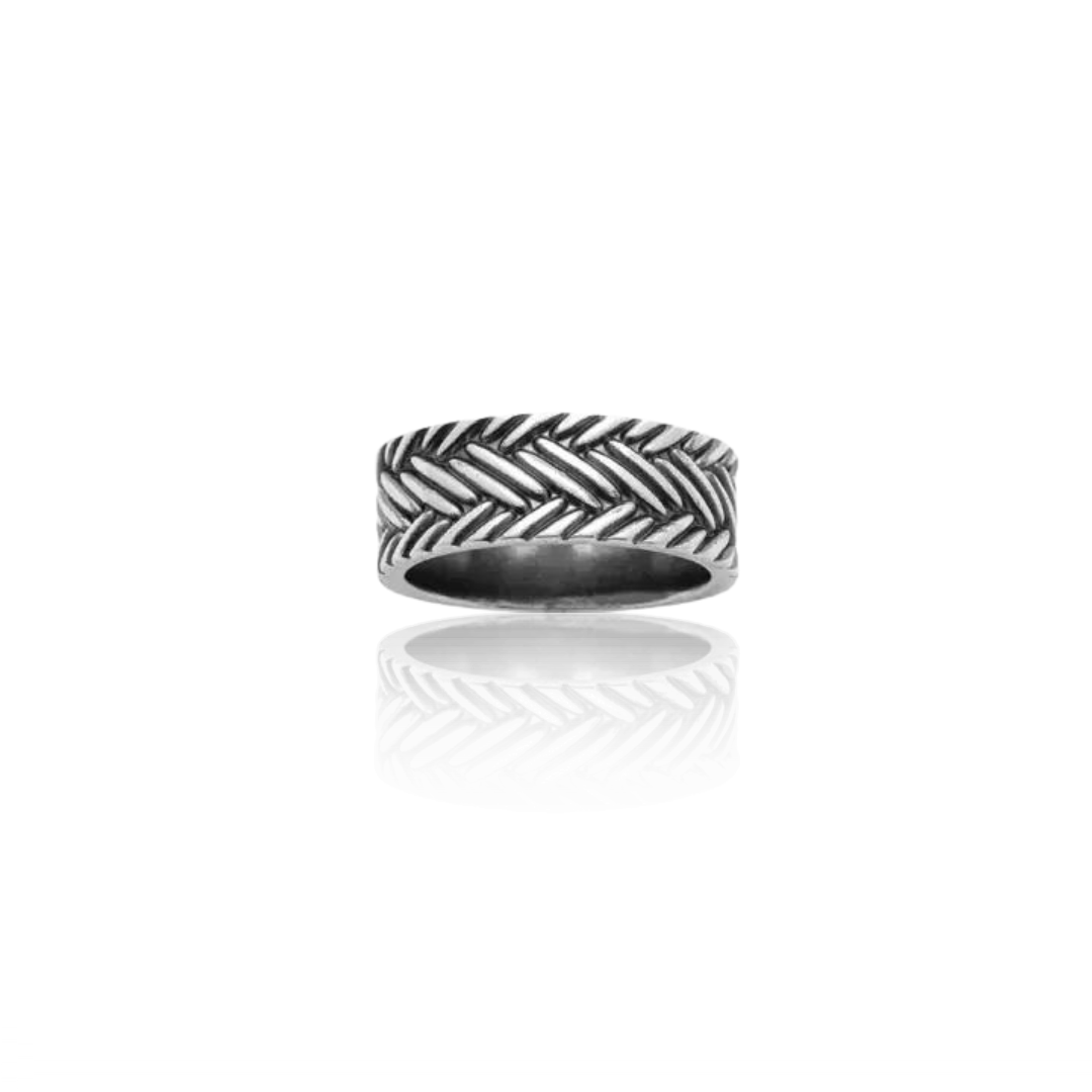 Men's heavy 925 sterling silver echion ring on white background