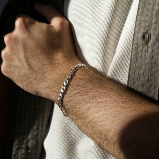 Model wearing a 925 sterling silver cuban bracelet