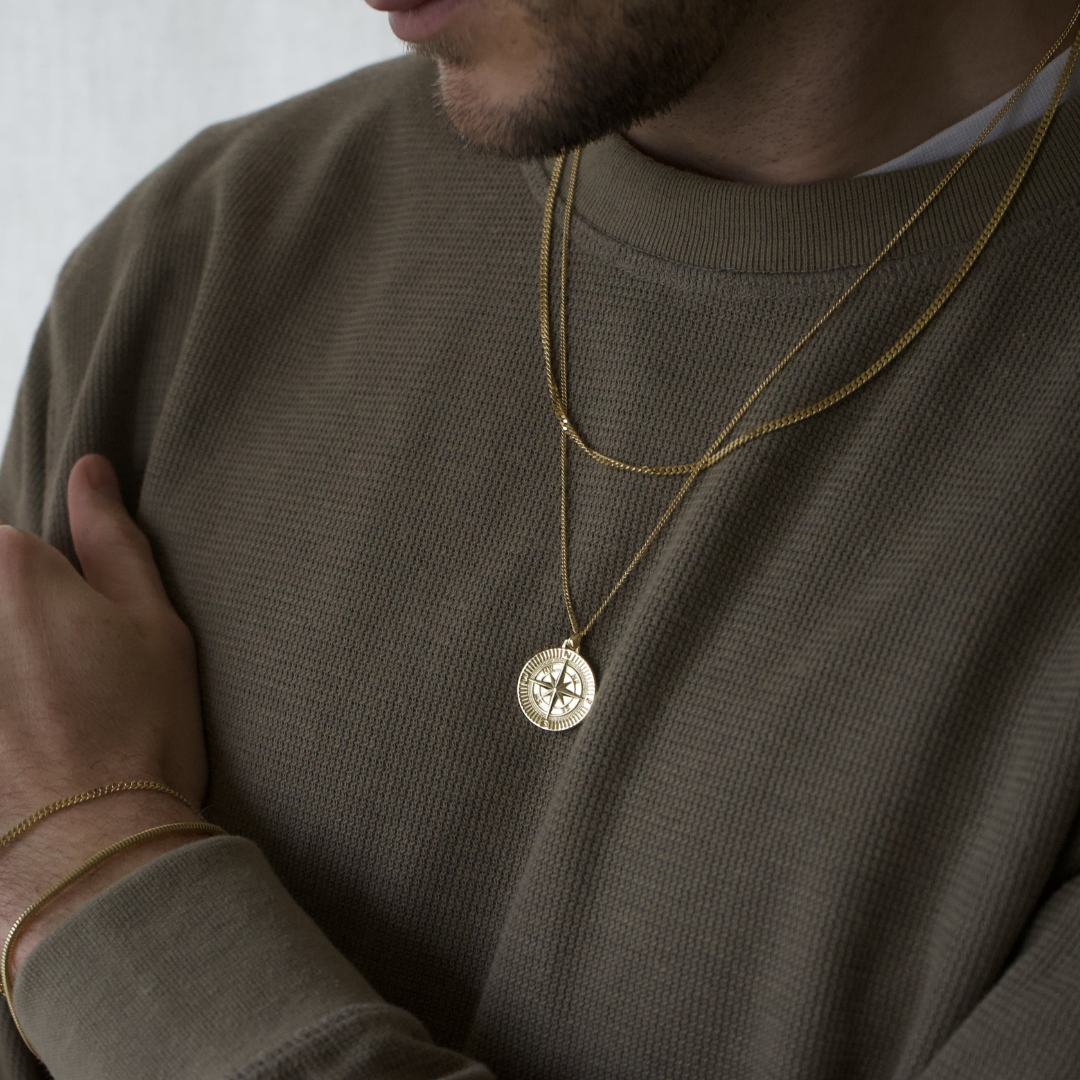 Model wearing men's 18k gold jewellery