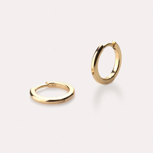 Pair of 18k gold-plated hoop earrings on a white background
