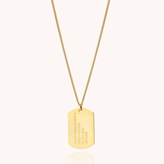 men's 18k gold plated military tag necklace on white background
